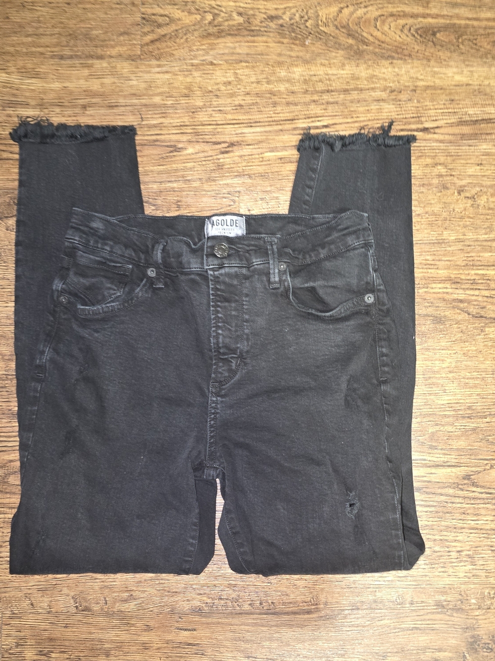 Agolde Black Frayed Hem Skinny Jeans